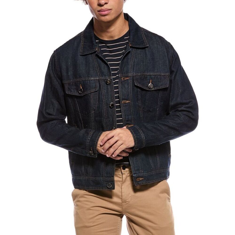 Isaia Mens Linen-Blend Trucker Jacket, Blue